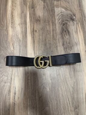 Gucci Black Leather Belt with Gold Double G Buckle big 33”